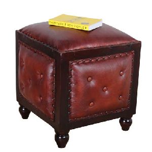 LEATHER CANVAS POUF STOOL