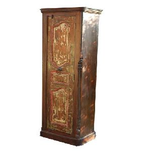 WOODEN OLD SINGLE DOOR WITH CARVED PILLARS CABINET