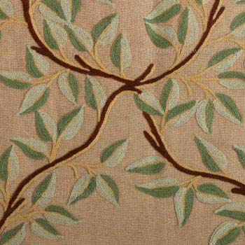 Almond Crewel Wool Embroidered Natural Linen Fabric