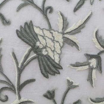 Danzdar Natural Crewel Hand Embroidered Organza Silk Fabric