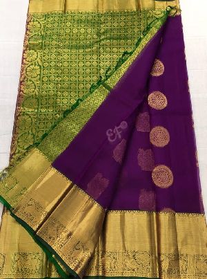Kanchi kora sarees with designer border Pallu and Blouse Brocade