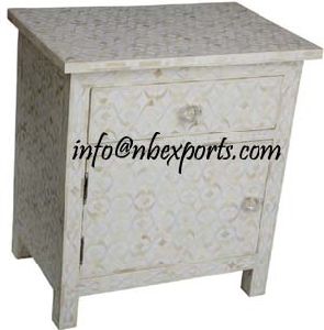 Bone Inlay Bedside Table in White