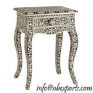 Bone Inlay Bedside Table / Stool With Drawer