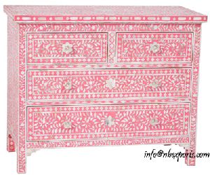 Mother of Pearl Inlay Chest of Drawer in Pink