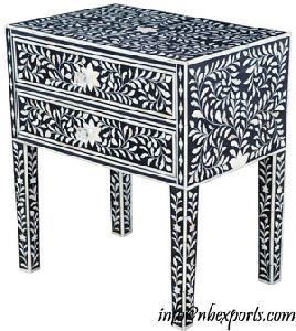 Mother of Pearl Inlay Side Table In Black