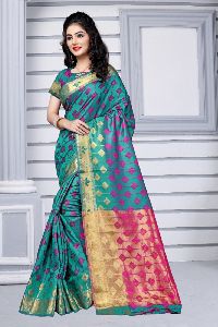 Turquoise Green Silk Saree