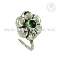 Green Onyx Gemstone Sterling Silver Nose Pin