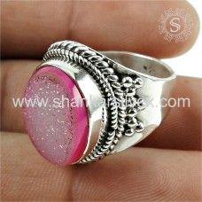 Sterling Silver Pink Druzy Ring Ethnic
