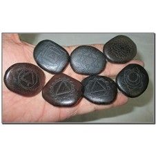 Jet Black Obsidian Chakra Embossed Gemstone seven Stones Sets