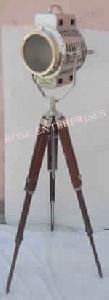 Chrome Floor Lamp Spot Light With Brown Tripod Stand