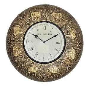12 BRASS ANTIQUE WALL CLOCK WITH ELEPHANT DESIGN (FWC-1001)