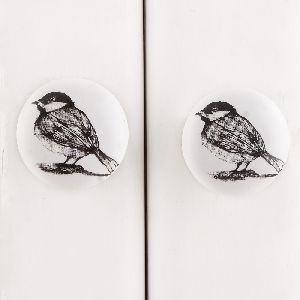 Sparrow Black Bird Flat Ceramic Cabinet Knob