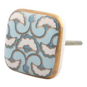 Turquoise Sea Shell Design Square Ceramic Cabinet Knob
