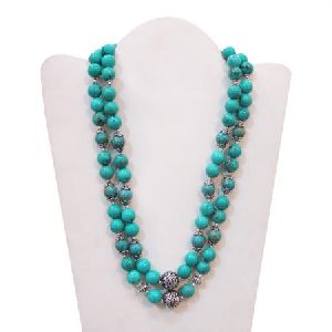 TURQUOISE BEADS HAND CRAFTED 925 STERLING SILVER WOMEN\'S NECKLACE