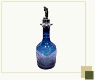 Blue handcarved  decanter with silver plated top