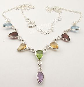 Facetted MULTICOLOR Gemstones Beautiful Adjustable Necklace