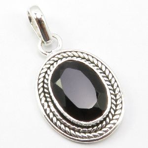 SILVER BLACK ONYX VINTAGE STYLE PENDANT FOR NECKLACE