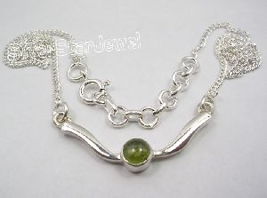 Silver GENUINE PERIDOT ADJUSTABLE Chain Necklace
