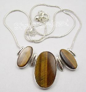 Silver TIGER EYE BIG Snake Chain Necklace