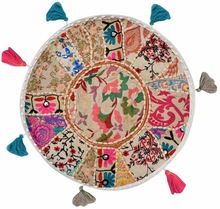 handmade khambadia round cushion cover