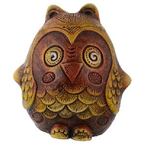 Ally Earthenware Brown Owl Shaped Piggy Bank