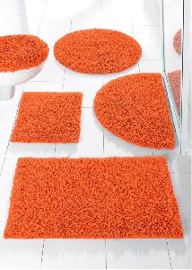 Madras Cotton Orange Bath Mat Set