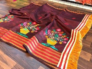 cotton embroidery saree