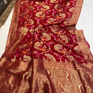 crepe silk weaving sarees with material blouse