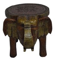 Wooden Hand Carved Elephant Stool Brown Color