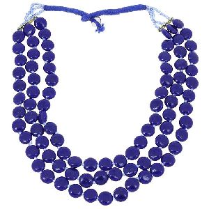 Blue Bead Multi Layered Statement Necklace