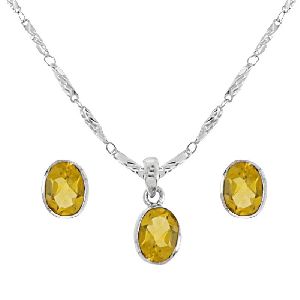 Citrine Gemstone Jewelry Set Pendant Earrings