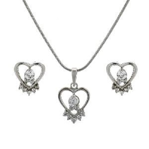 Crystal heart pendant stud earrings Indian silver jewelry