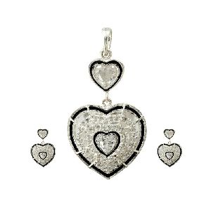 CZ Heart Shape Jewelry Set Pendant Earrings