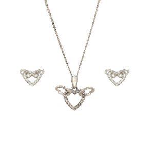 CZ Heart Shape Pendant Earrings Jewelry Set