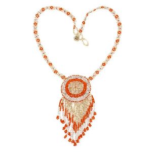Graceful Orange and Translucent White Beaded Necklace