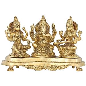 Handmade Indian Brass Ganesha Lakshmi and Saraswati Statue