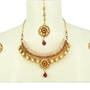 Necklace Earring Maang Tikka,Golden