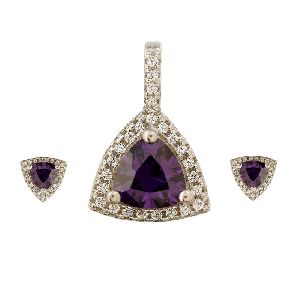Purple CZ Jewelry Set Pendant Earrings