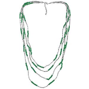 Silver and Green Long Necklace
