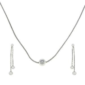 Silver bead necklace earrings set