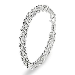 Sterling Silver Twisted Beads Bangle Bracelet