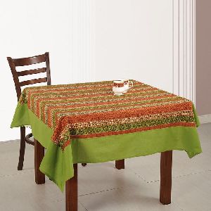 Tablecloth - Square Printed Multicolor Ethnic Patterns with Green End