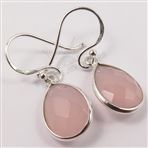 925 Solid Sterling Silver Checker Faceted PINK CHALCEDONY Gemstones Earrings