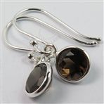 Girls Earrings Natural SMOKY QUARTZ Round Gemstones 925 Solid Sterling Silver