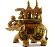Hand painted Resin Elephant with riders statue