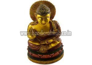 Handmade Kadam Wood Gold Work Buddha Statue