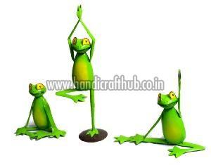 Set of Three Iron Handcrafted Yoga Frog Garden Statue