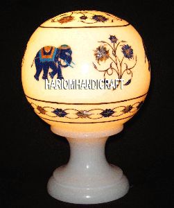 Marble Table Lamp Lapis Elephant With Floral Stone Mosaic Inlay Home Decor