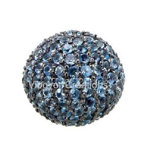 12MM Blue Topaz Disco Pave Diamond Ball Bead