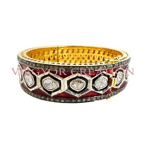 925 Sterling silver rosercut pave diamond 14k gold wedding jewelry bangle